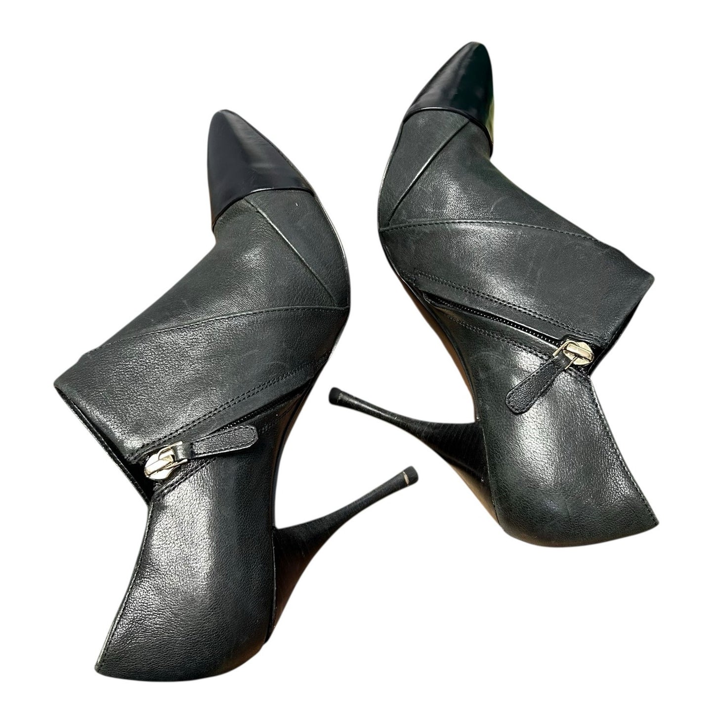 Tory Burch Charcoal Black Leather Lorelei Pointed Toe Side Zip Booties Womens 9