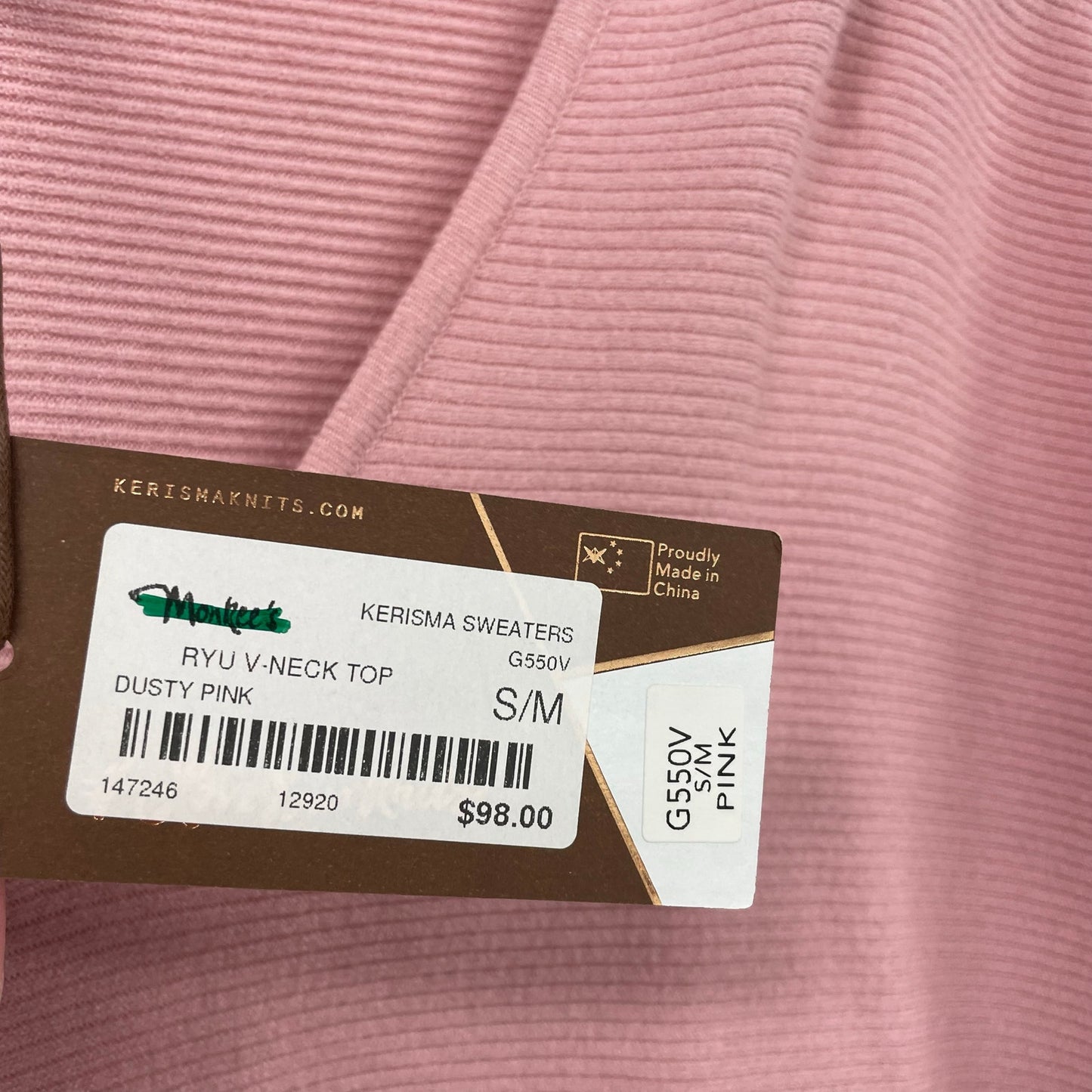 NWT Kerisma Dusty Pink RYU V Neck Sweater Top Womens Size Small / Medium