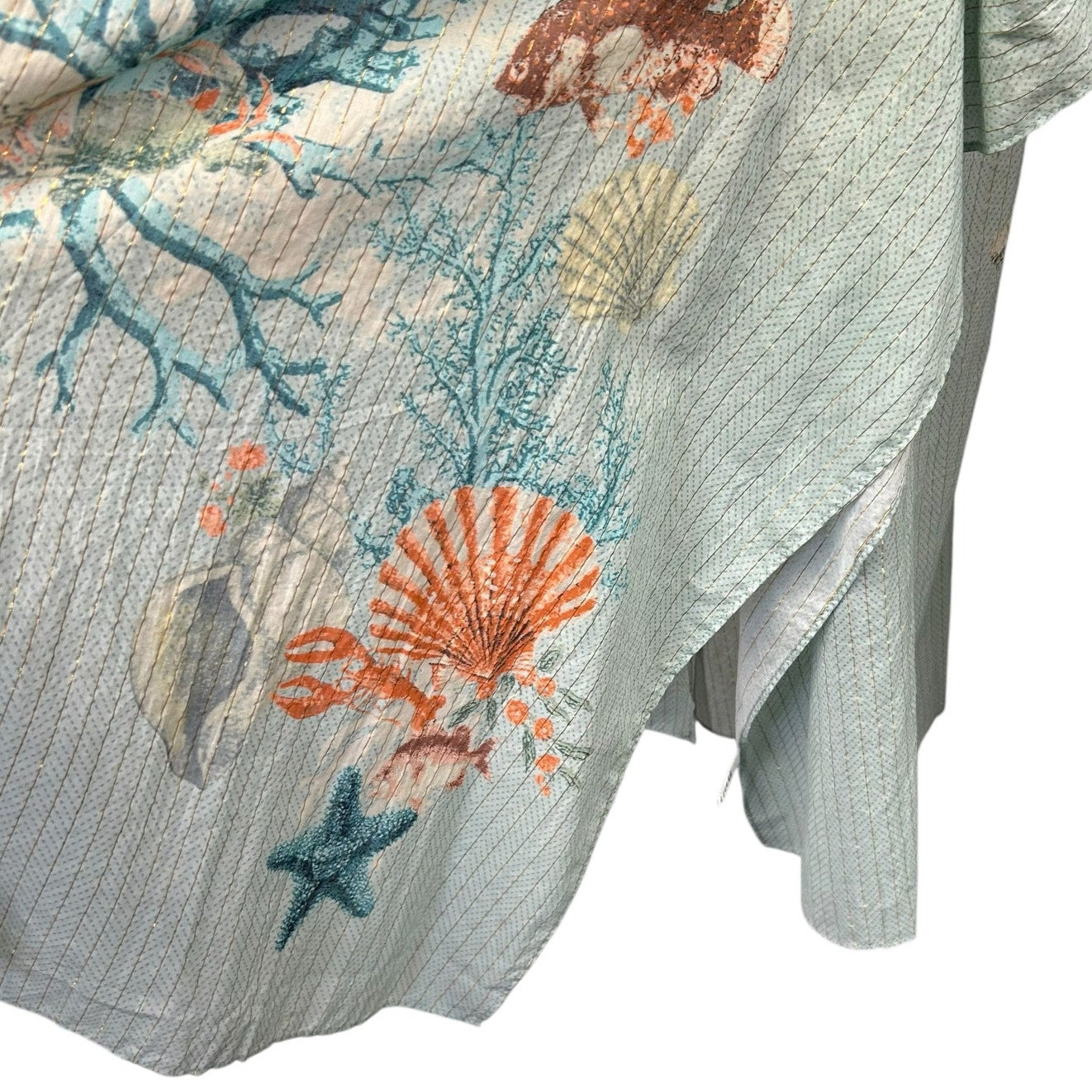 Artatta Silent Journey Chico's Ocean Print Fringe Tassel Shawl Womens One Size