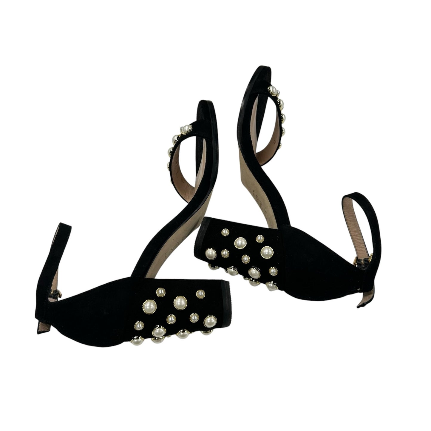 Stuart Weitzman Black Morepearls Studded Suede Ankle Strap Sandals Womens 7