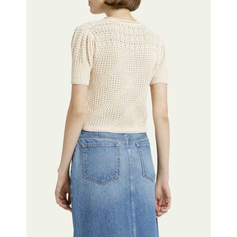 Ulla Johnson in Creme Short Sleeve Crewneck Woven Capri Top Womens Small