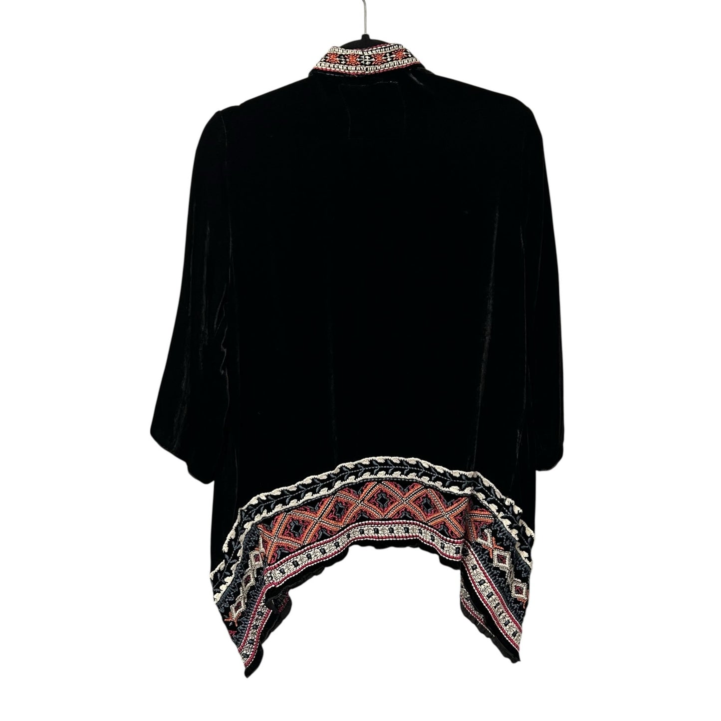 Johnny Was Black Multi Embroidered Velvet Open Front Cardigan Womens Medium