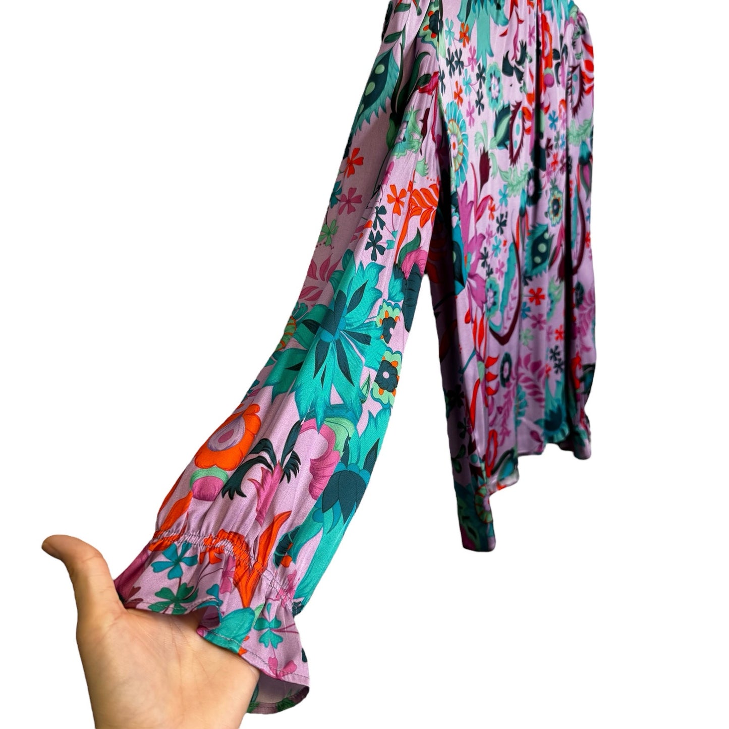 NWT Tucker Purple Multi Floral Long Sleeve Mock Neck Silk Blouse Womens Small