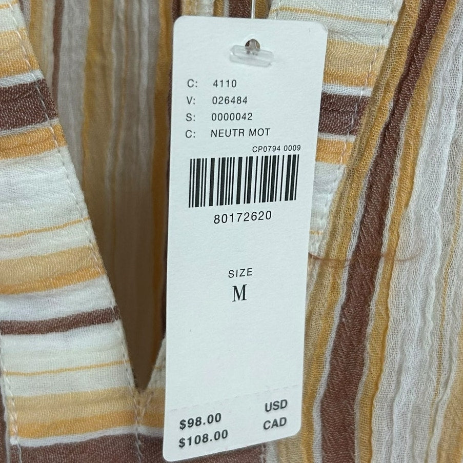 NWT by Anthropologie Yellow White Brown Stripe Tie-Front Blouse Womens Medium