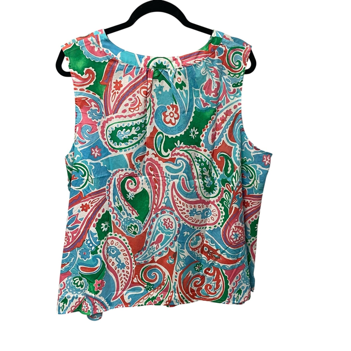 NWT Talbots Sleeveless Tassel Tie Front Multicolor Paisley Print Top Womens 2X