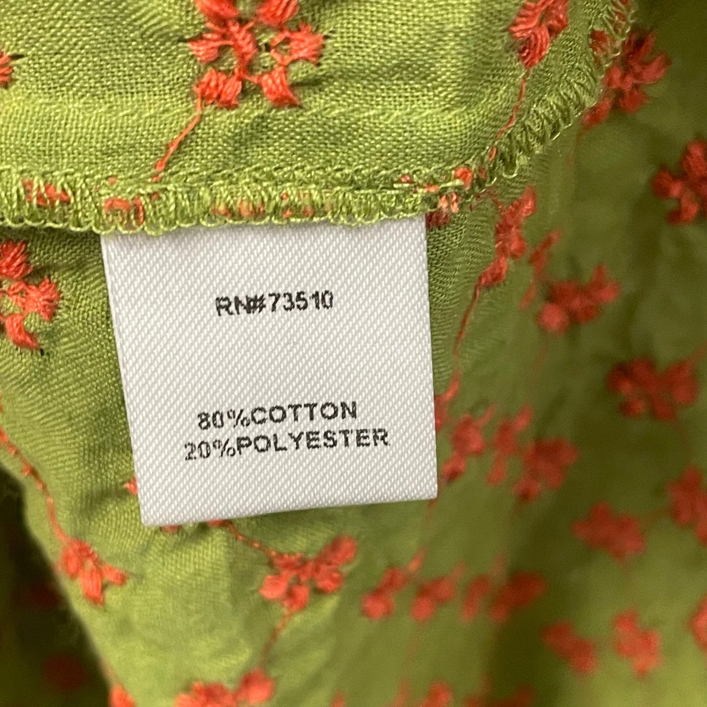 Ivy Jane Ginger Floral Embroidered Short Sleeve Button Up Green Coral Womens XS