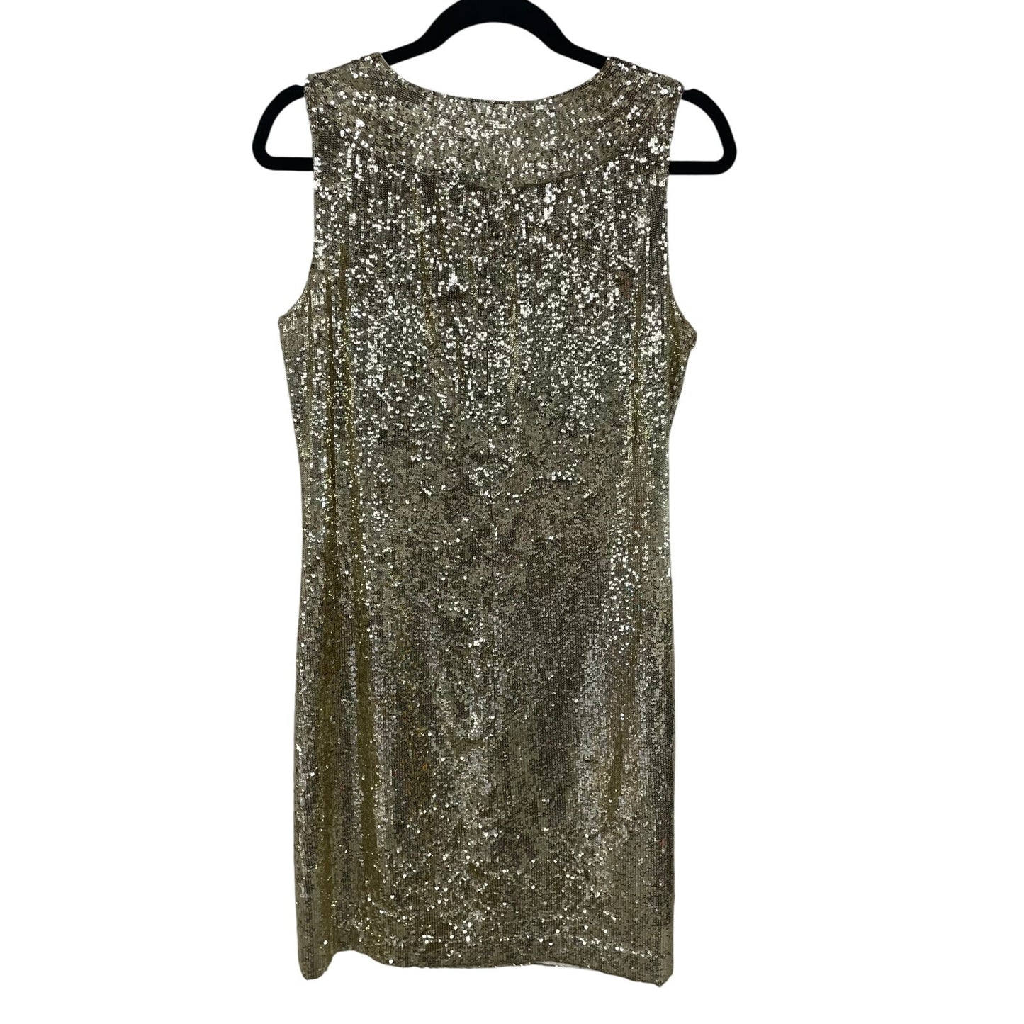 Tory Burch Metallic Gold Sequin Sleeveless Silk Sheath Dress Womens Size 8