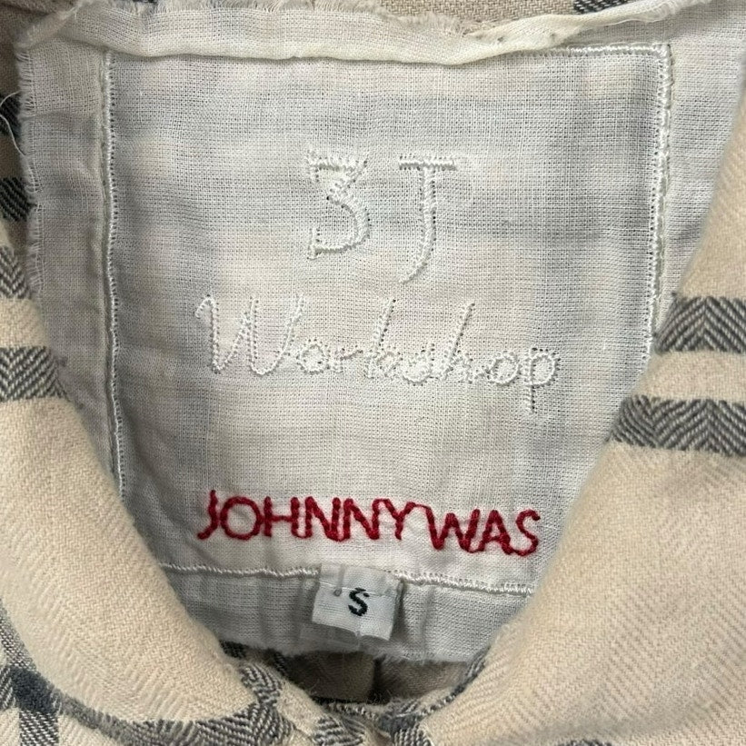 Johnny Was Workshop Tan Black Plaid Babydoll Button Up Shirt Womens Small