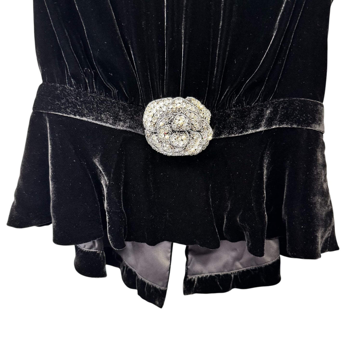 NWT Saloni Black Sleeveless High Neck Fleur Velvet Rose Applique Top Womens 6