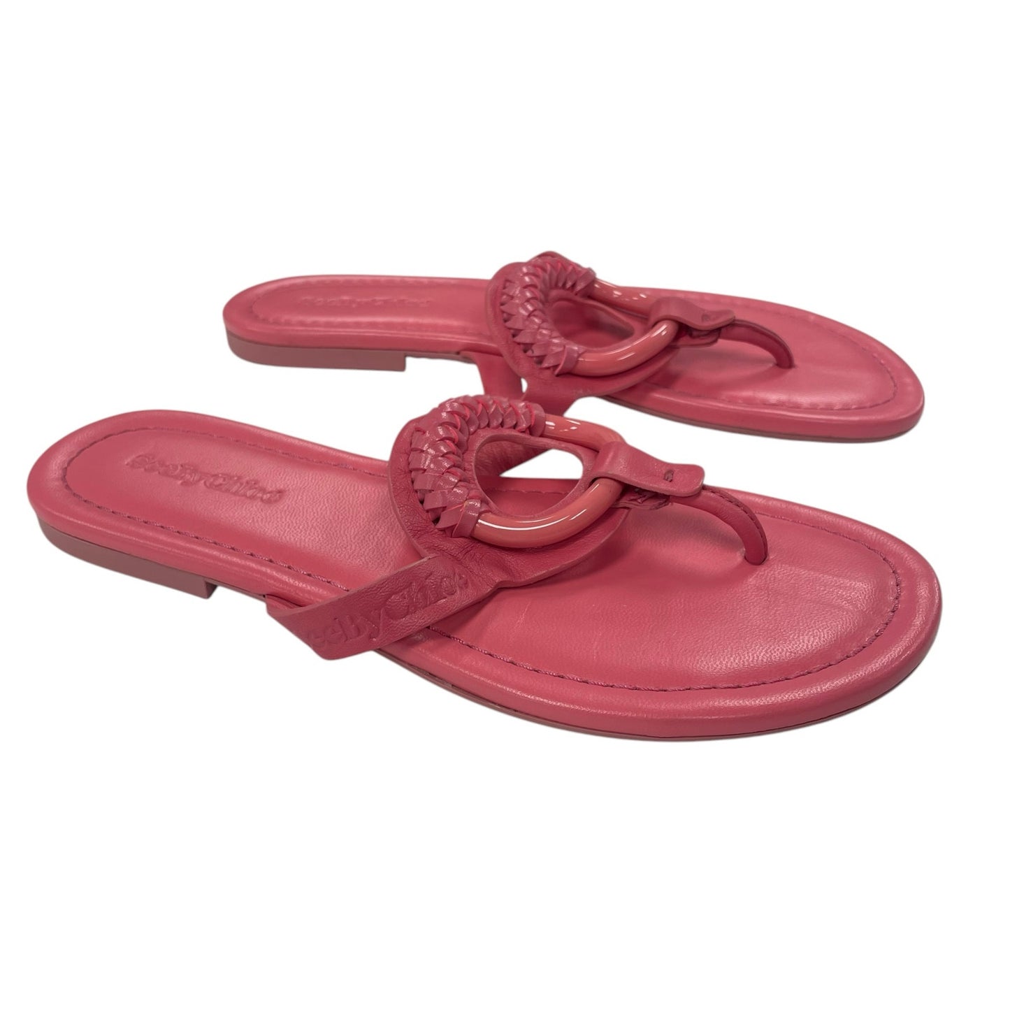 See by Chloé Hana Thong Strap Sandals Coral Pink Leather Womens 39 / US 9
