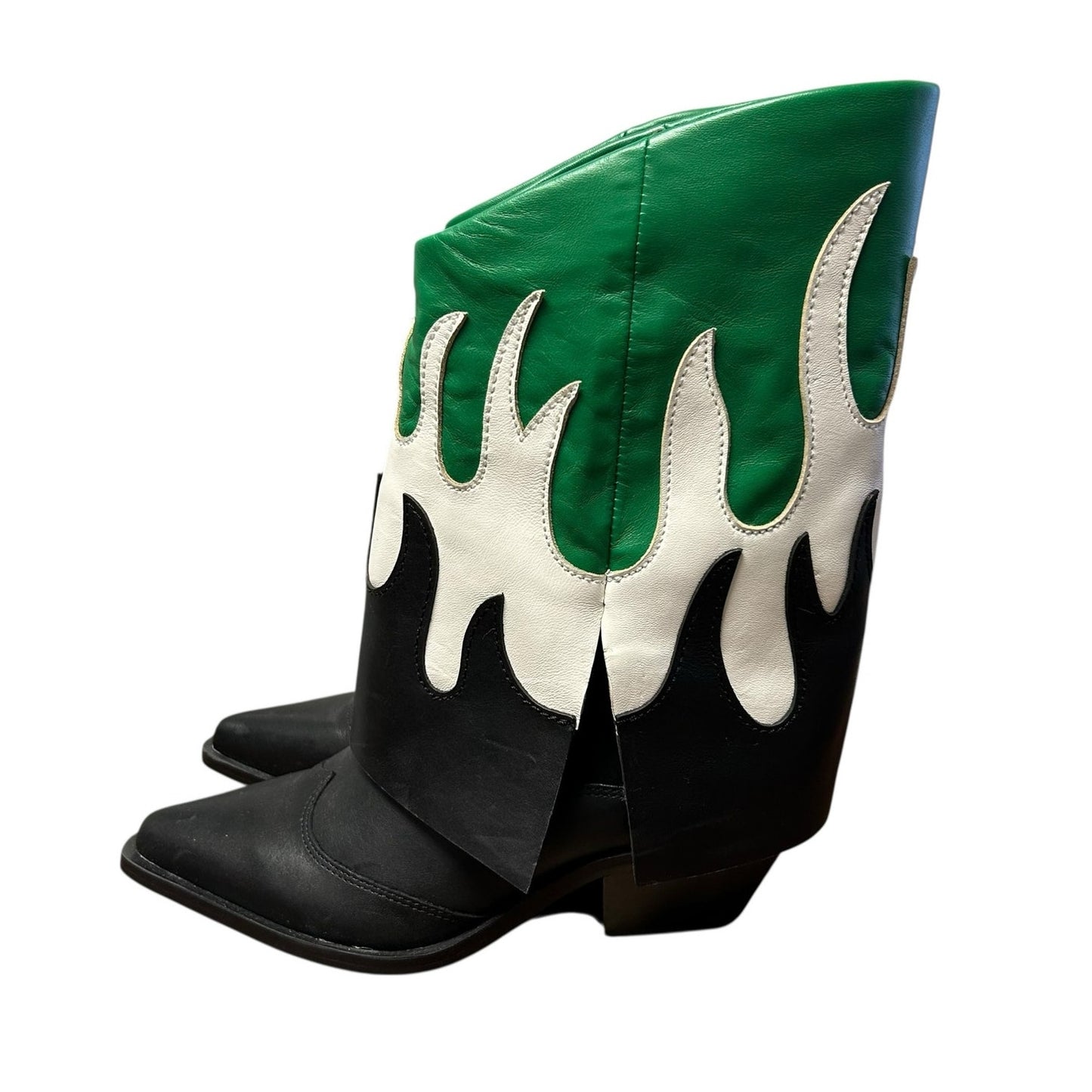Gianni Bini Black White Green Conley Flame Leather Western Boots Womens 5.5