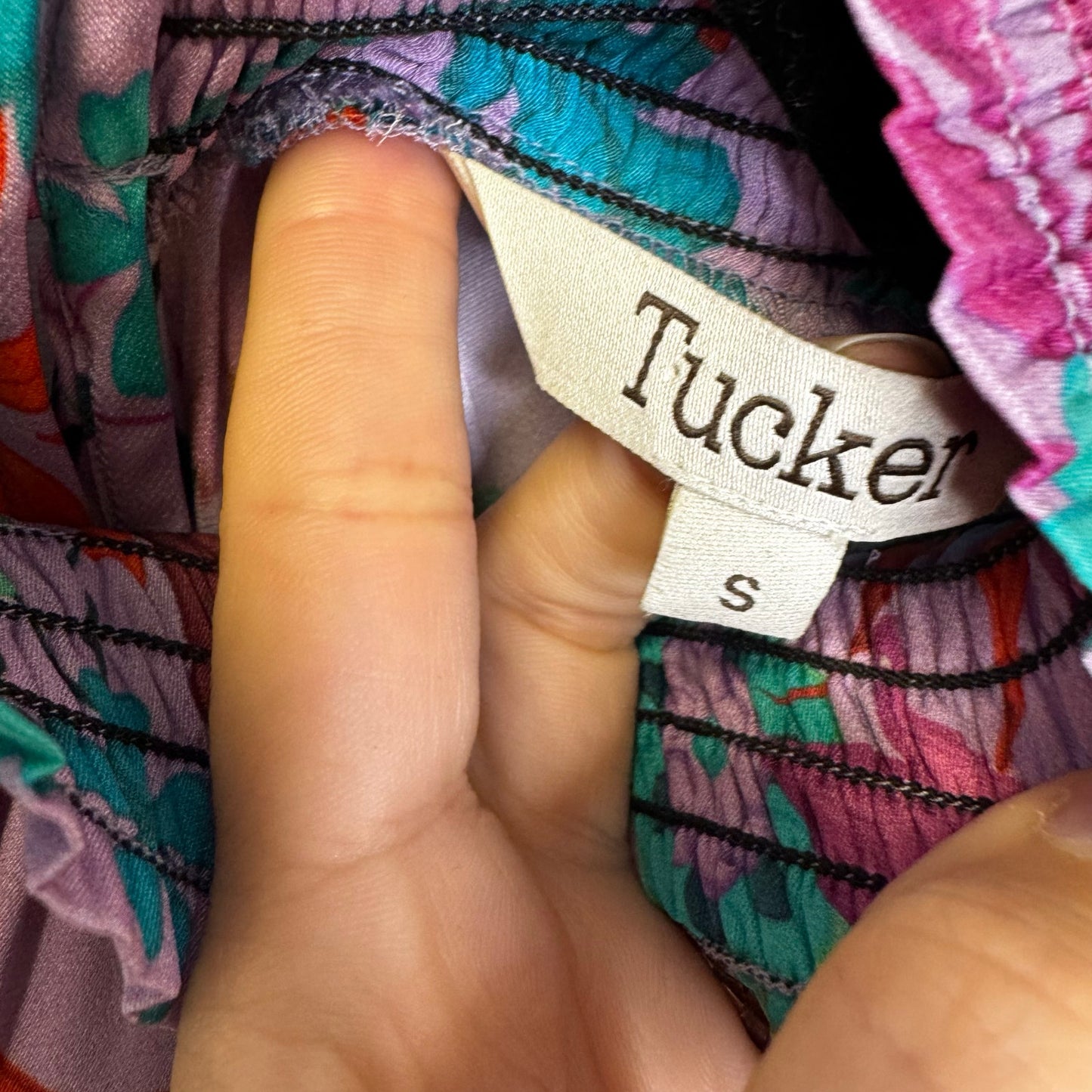 NWT Tucker Purple Multi Floral Long Sleeve Mock Neck Silk Blouse Womens Small