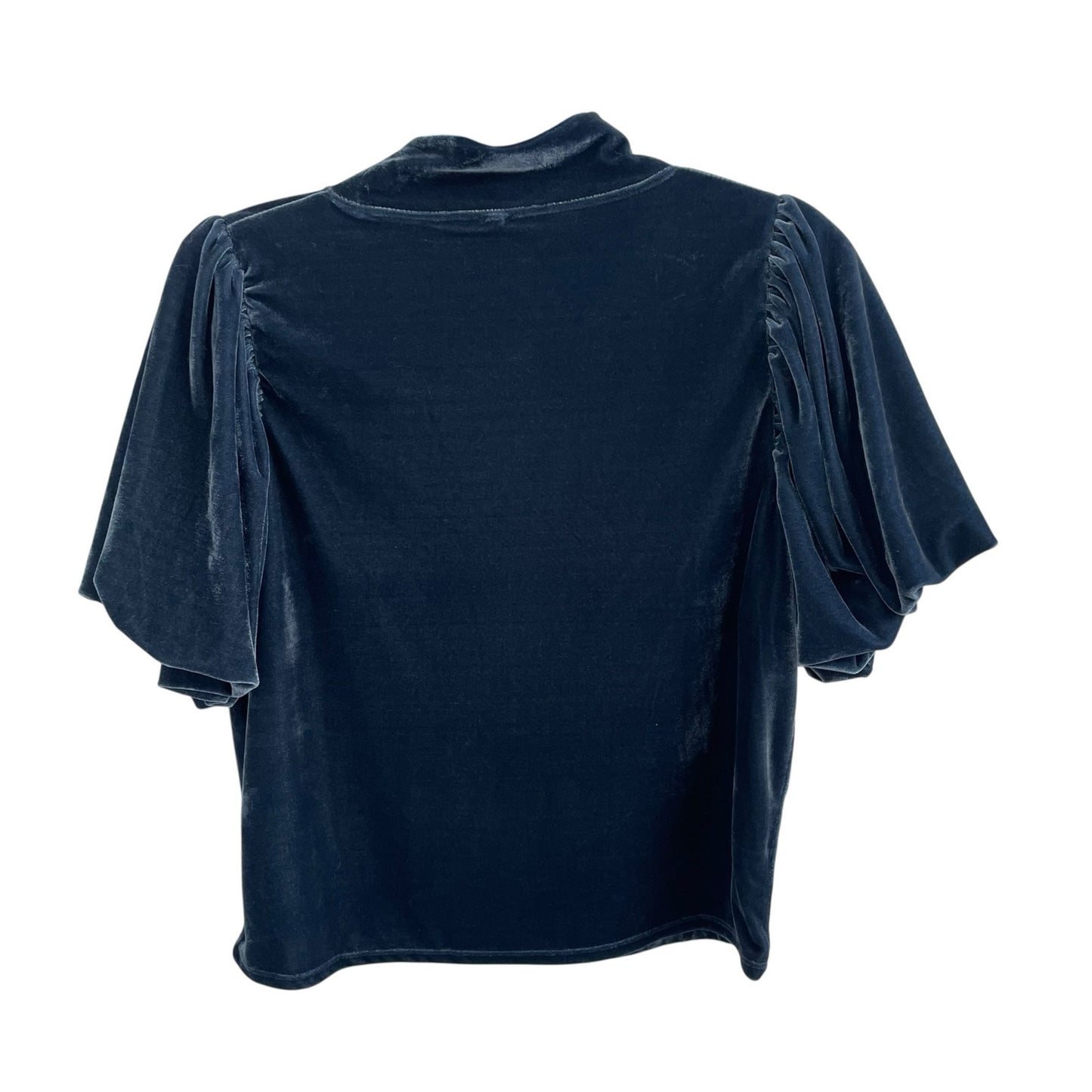 Free People Blue Claudia Velvet Mock Neck Puff Sleeve Top Womens Medium