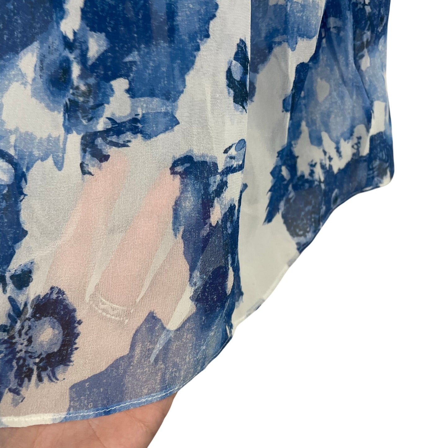 Joie 100% Silk Ruffle Sleeve Orville Top Blue Porcelain Floral Print Size Small