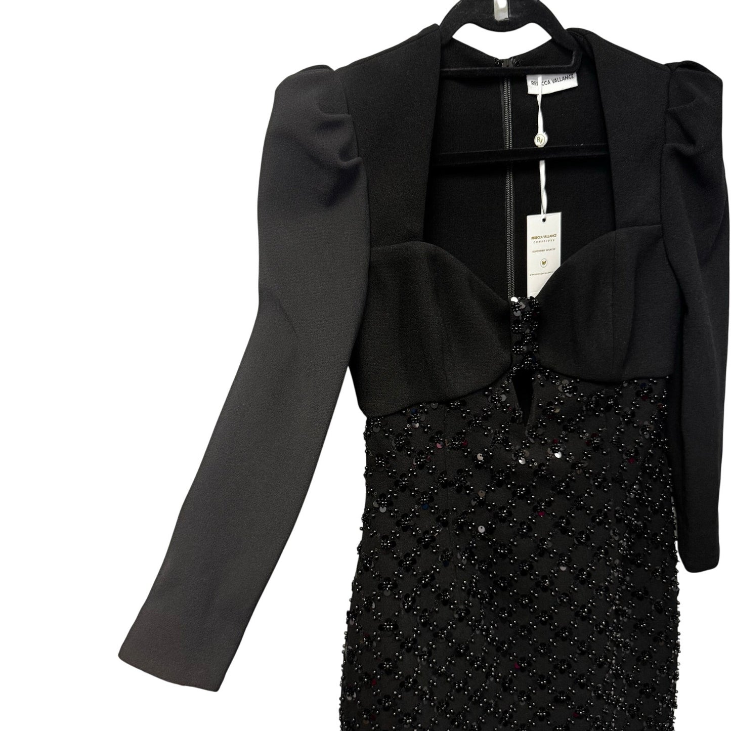NWT Rebecca Vallance Black Bead Sequin 3/4 Sleeve Marie Mini Dress Womens 8