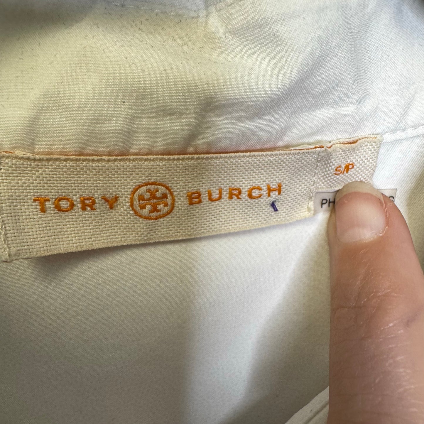 Tory Burch White Long Cuff Sleeve Button Front Cotton Poplin Shirt Womens Small