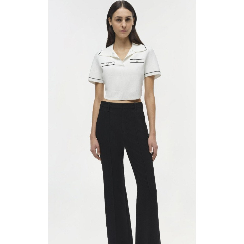 NWT Simkhai Ivory Short Sleeve Margaret Knit Cropped Polo Top Womens Small