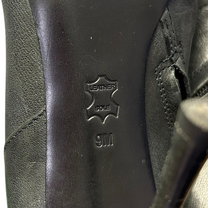 Tory Burch Charcoal Black Leather Lorelei Pointed Toe Side Zip Booties Womens 9