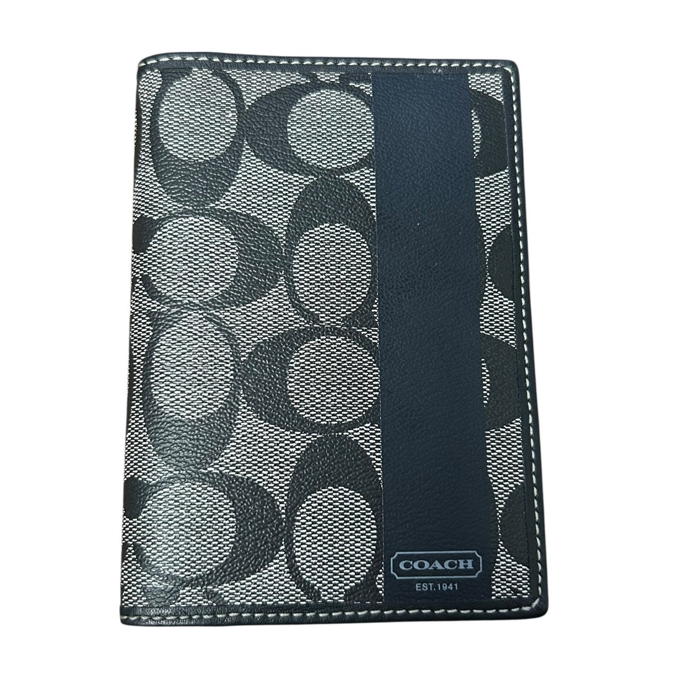 Coach Black Gray Leather Heritage Stripe Passport Holder / Card Holder