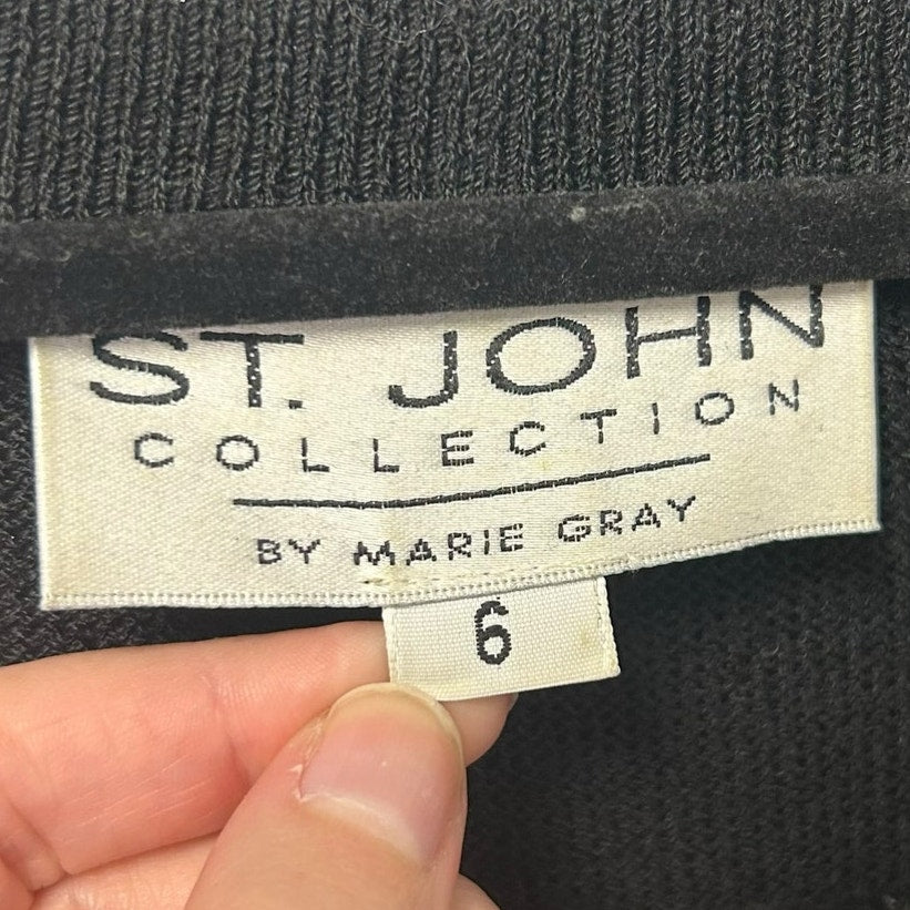 St. John Collection by Marie Gray Black Short Sleeve Cardigan Sweater Womens 6