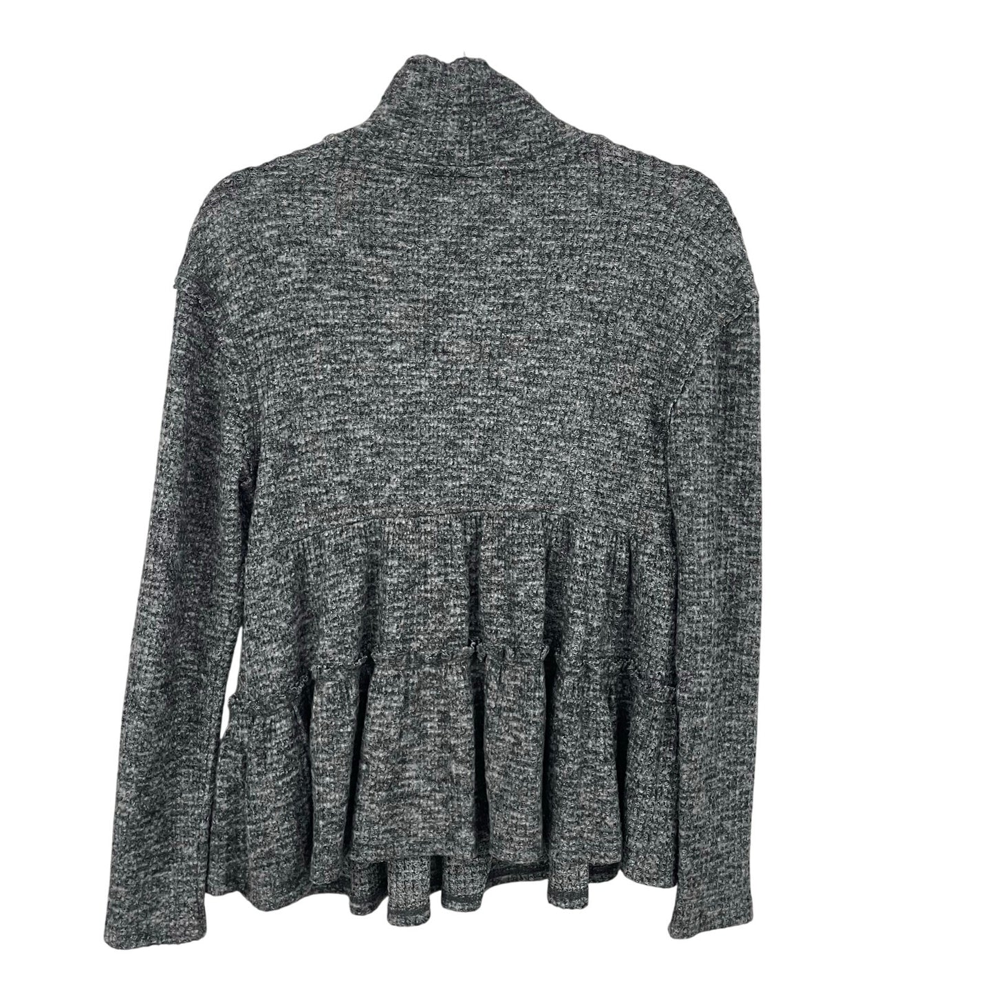 Anthropologie Eri + Ali Waffle Knit Mock Neck Heathered Gray Long Sleeve Top XS