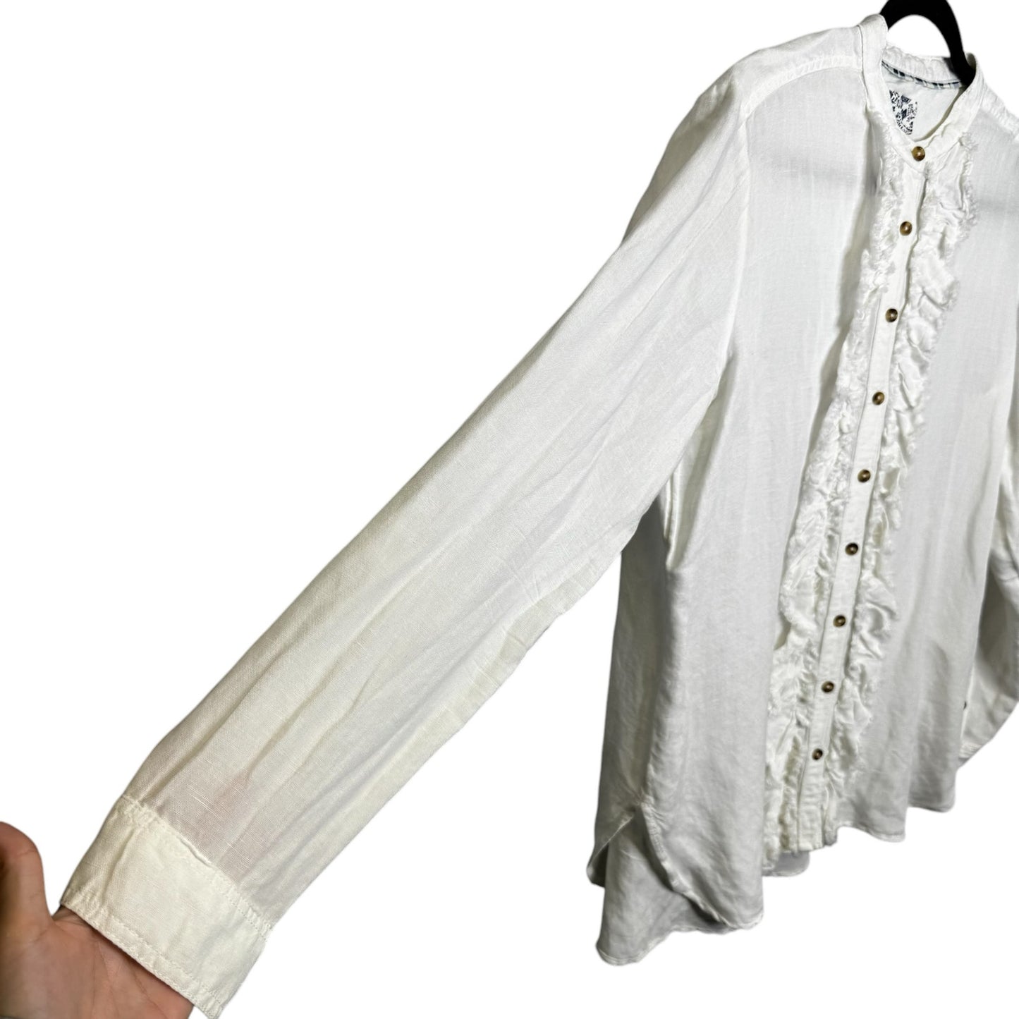 Pilcro White Long Cuff Sleeve Ruffle Button Down Linen Top Womens Medium