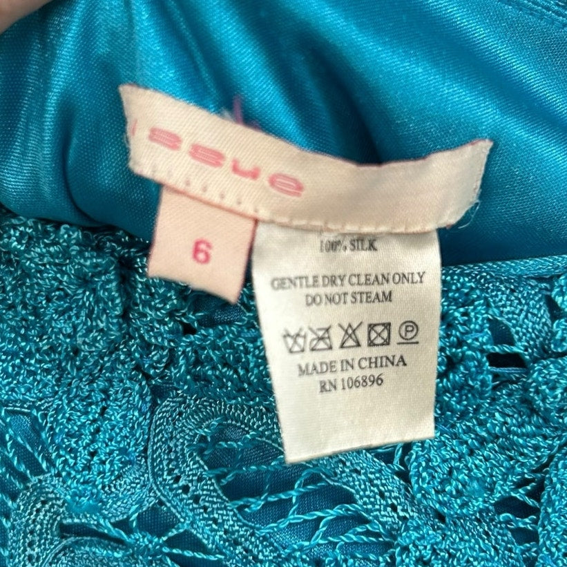 Issue Y2K Silk Blue Printed Embroidered Bodice Halter Mini Dress Womens Size 6