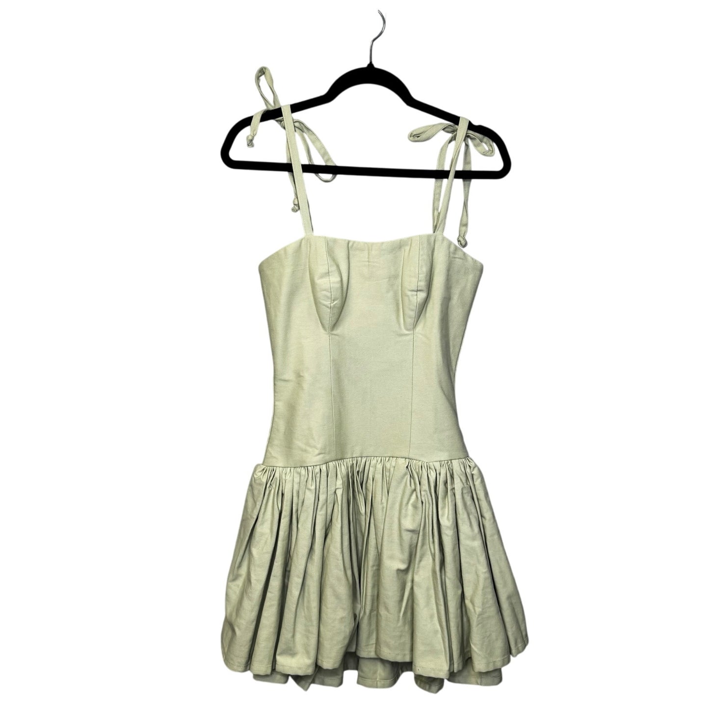 NWT Rendoll Sage Green Tie Strap Drop Waist Pleated Mini Dress Womens 4