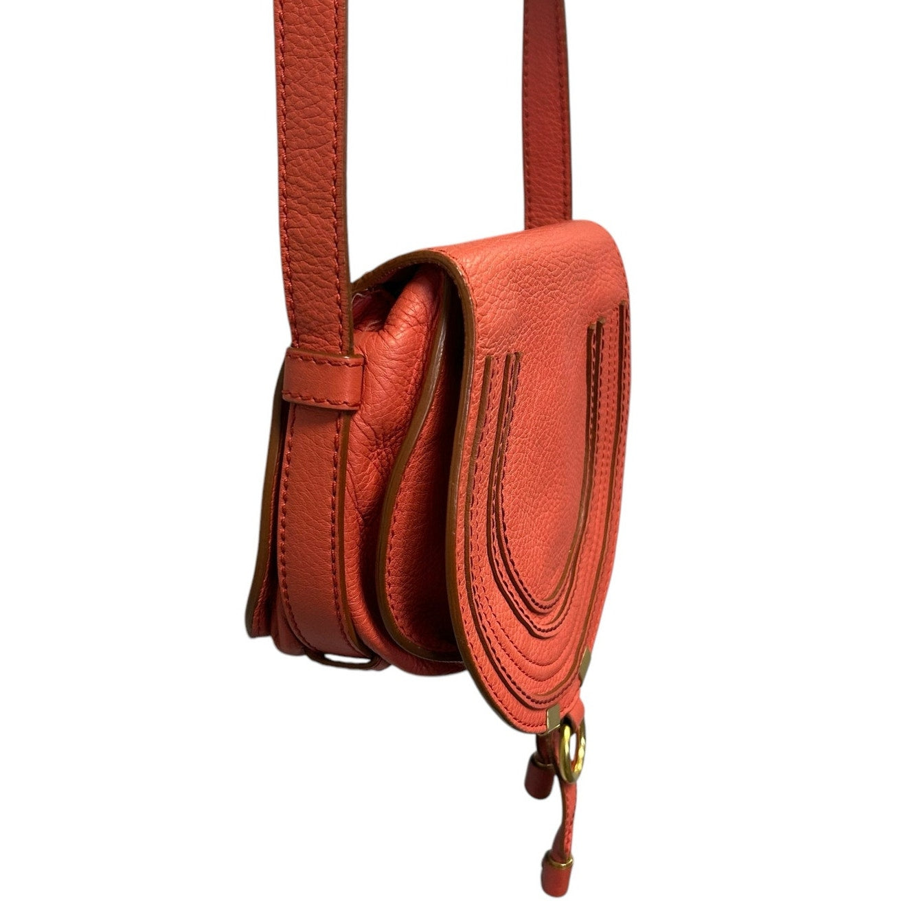 Chloe Burnt Orange Marcie Small Grained Leather Adjustable Strap Saddle Bag