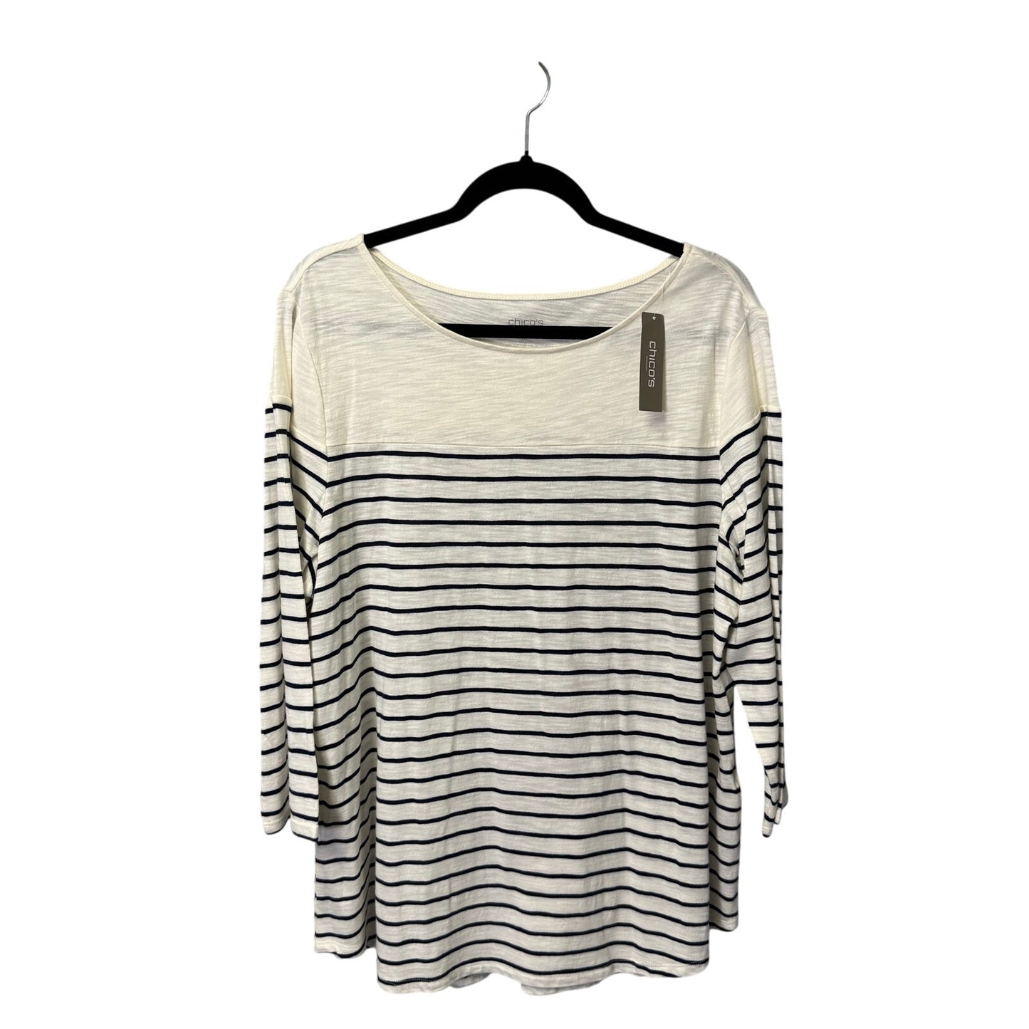 NWT Chico's White Navy Stripe 3/4 Sleeve Round Neck Cotton Knit Top Womens 16