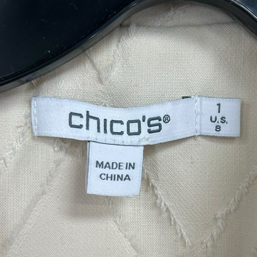 Chico’s Natural Cream Cotton Blend Relaxed Fit Textured Blazer Womens US 8