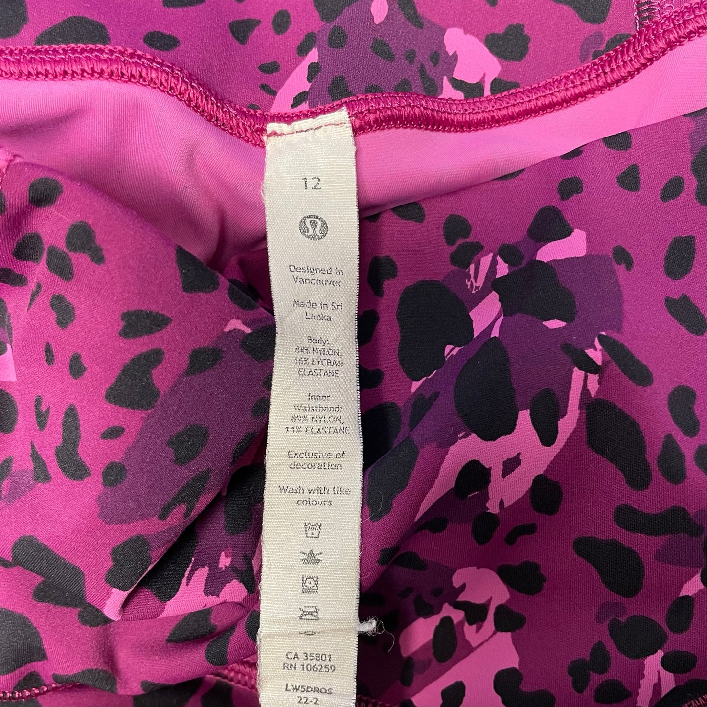 Lululemon Base Pace High Rise Running Tight 25" Cheetah Camo Magenta Purple 12