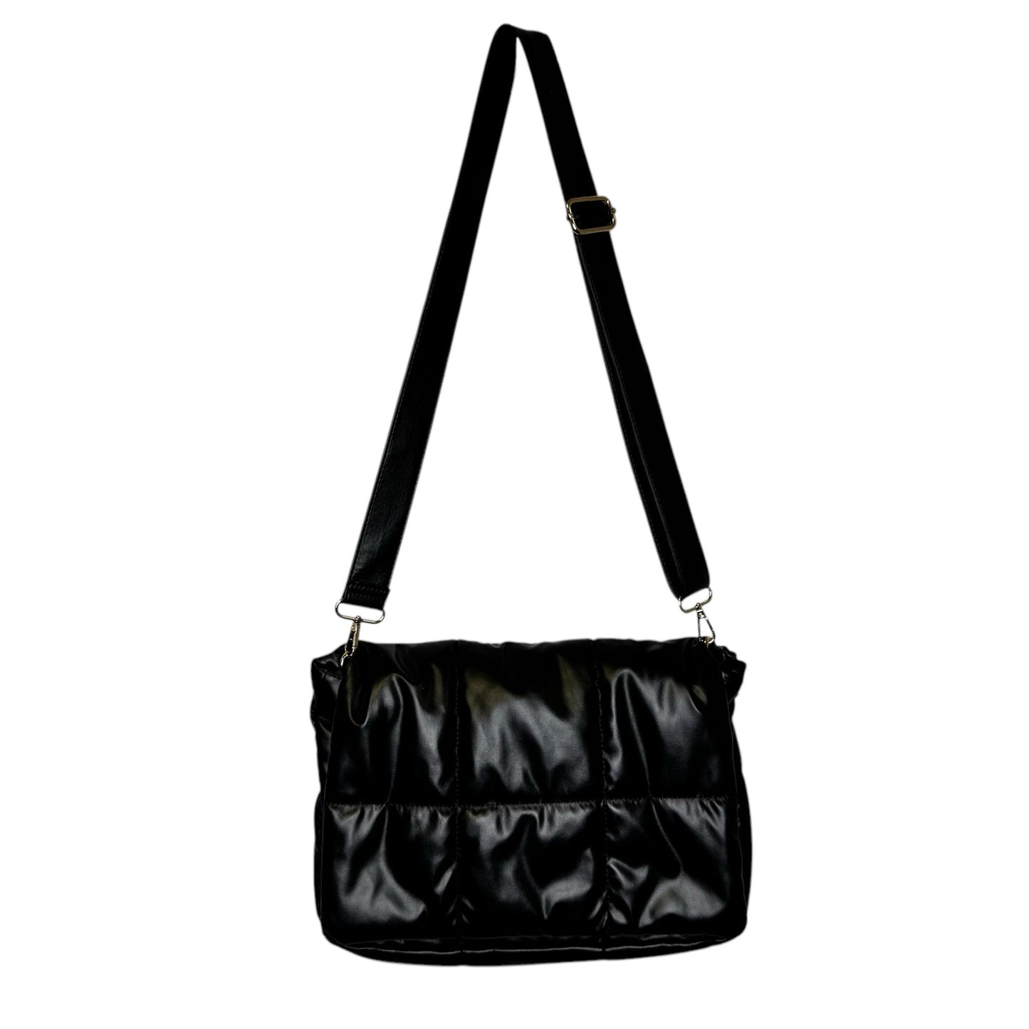 Anthropologie Black Puffy Quilted Fold Over Edison Shoulder Bag