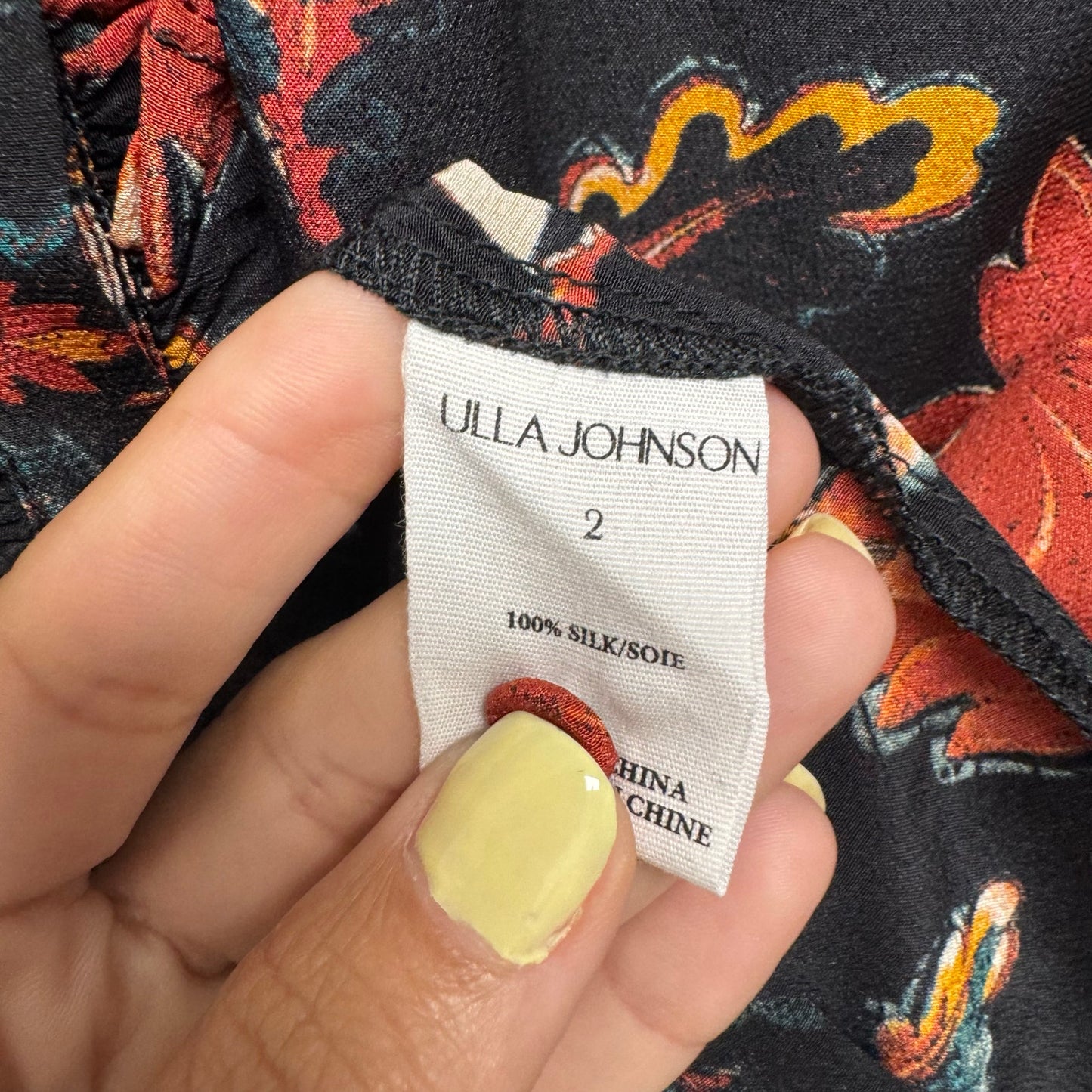 Ulla Johnson Black Red Floral Print Long Sleeve Silk Philipa Blouse Womens 2