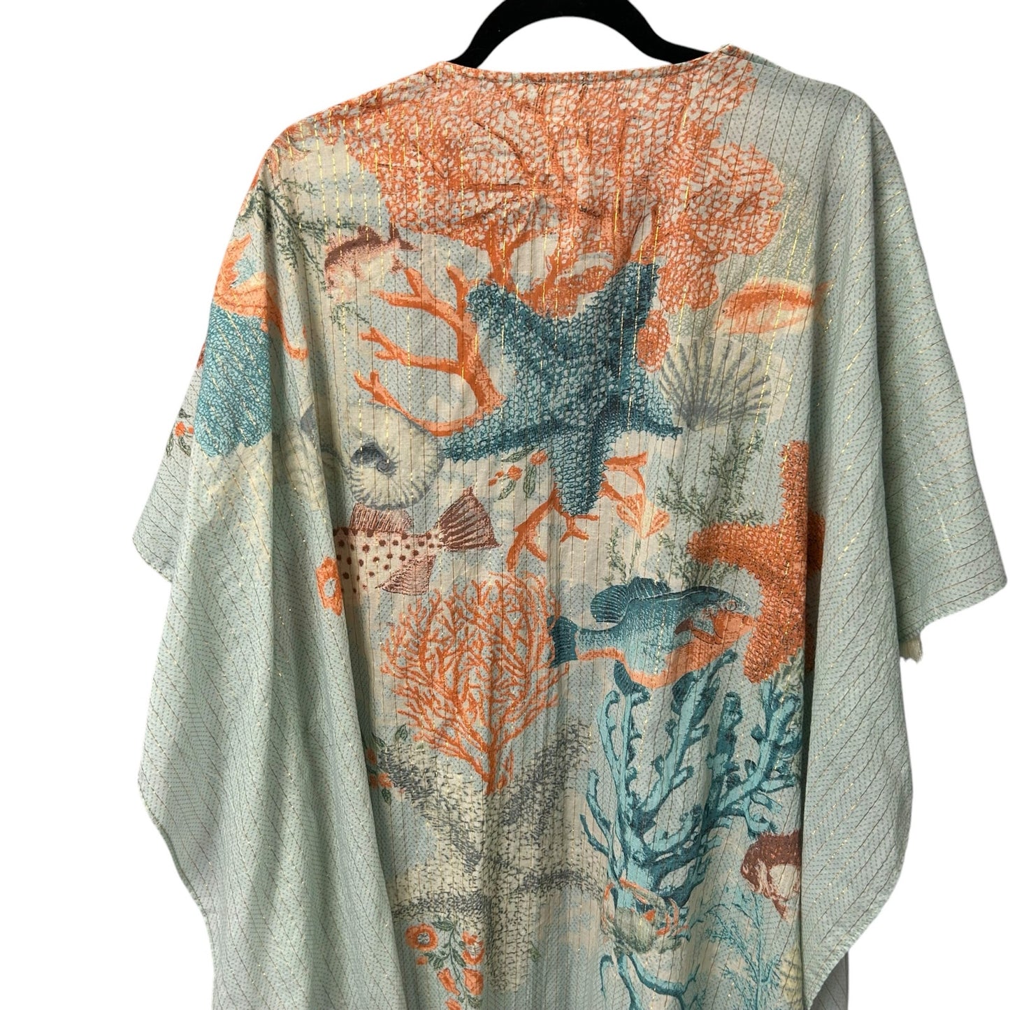 Artatta Silent Journey Chico's Ocean Print Fringe Tassel Shawl Womens One Size