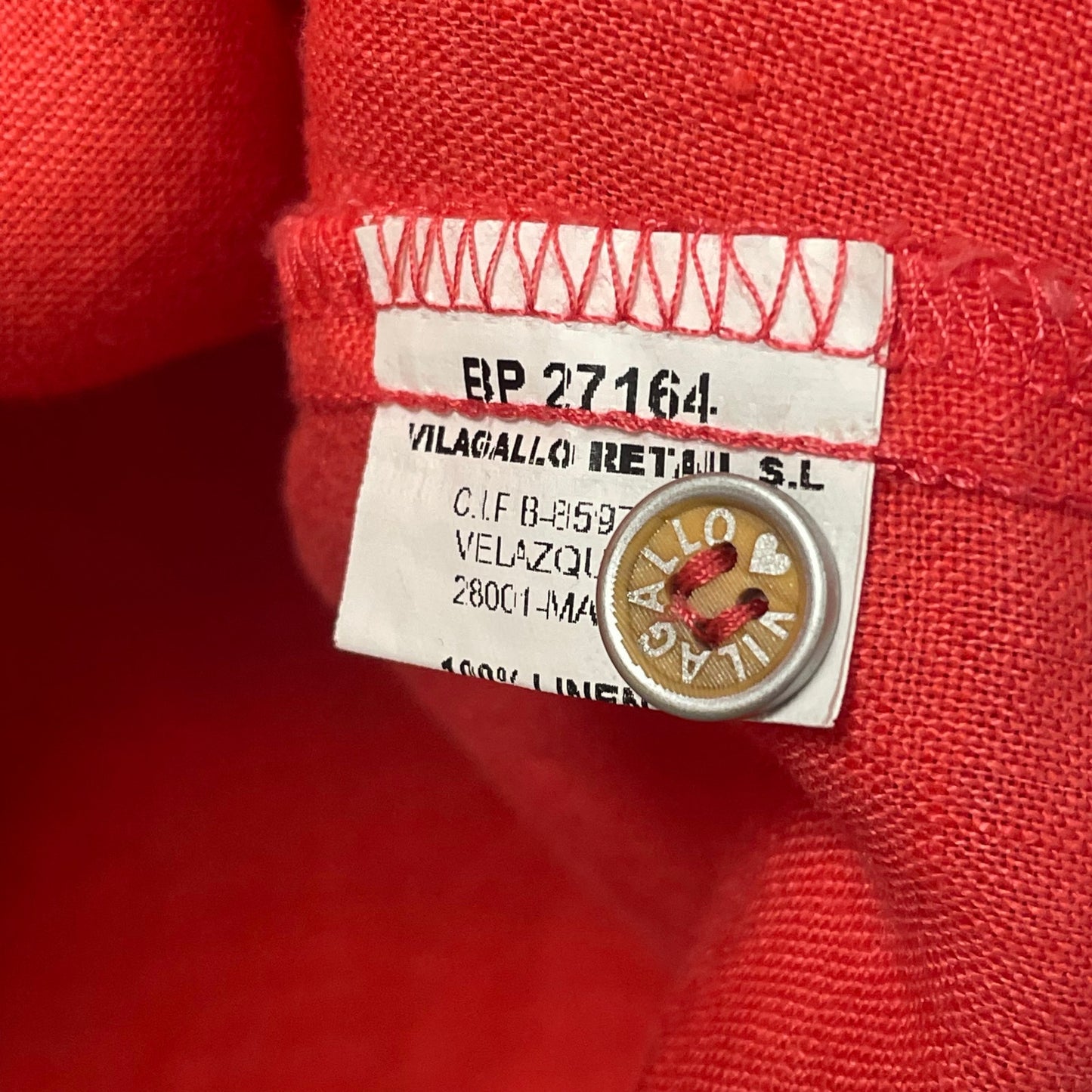Vilagallo 100% Linen Split Neck Short Sleeve Popover Top Coral Red 36 / US 4