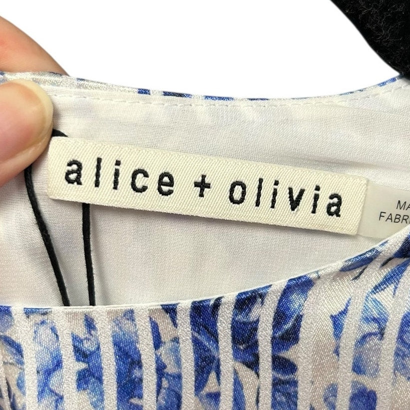NWT Alice + Olivia Blue White Forget Me Not Antique Floral Molli Dress Womens 4