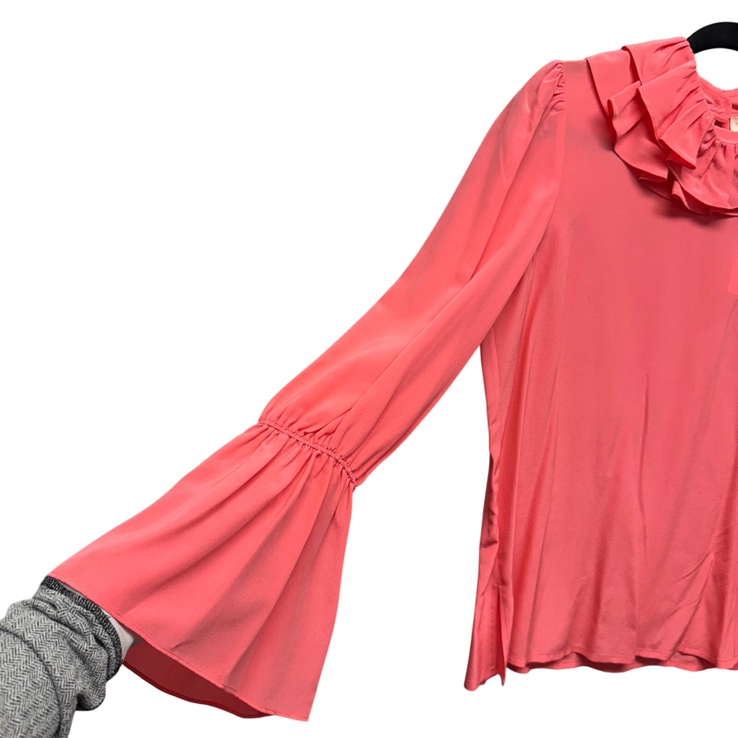 NWT Tory Burch Vivid Pink Long Sleeve Silk Draped Collar Blouse Womens Medium