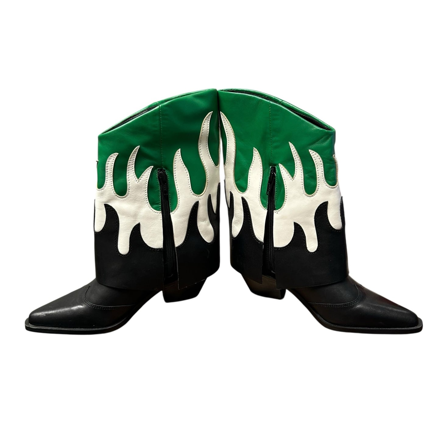 Gianni Bini Black White Green Conley Flame Leather Western Boots Womens 5.5