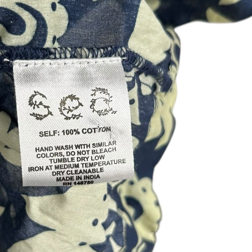 Sea New York Navy Tan Floral Print Sleeveless Cotton Smocked Top Womens Small