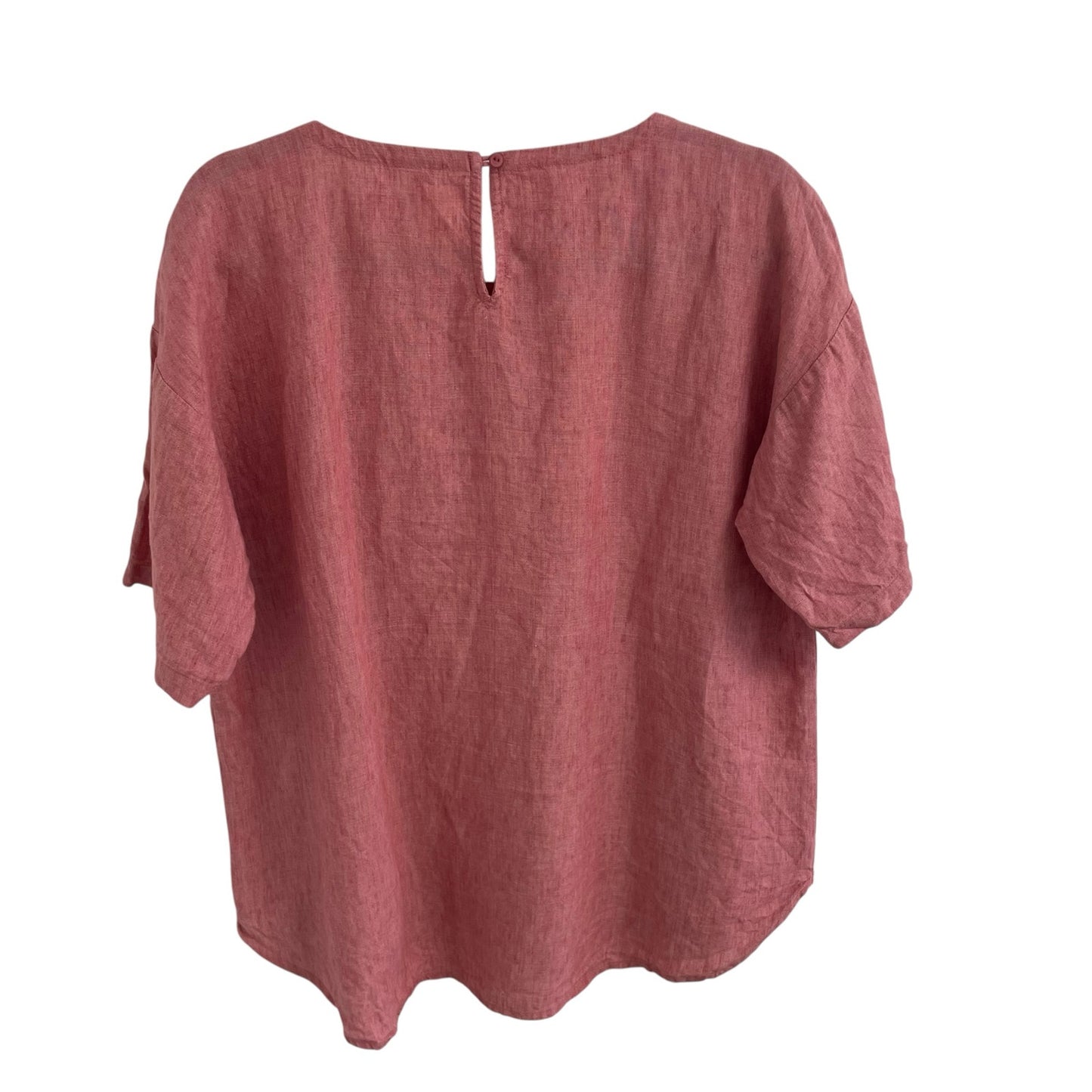 Eileen Fisher Pure Organic Linen Short Sleeve Button Back Top Light Red Medium