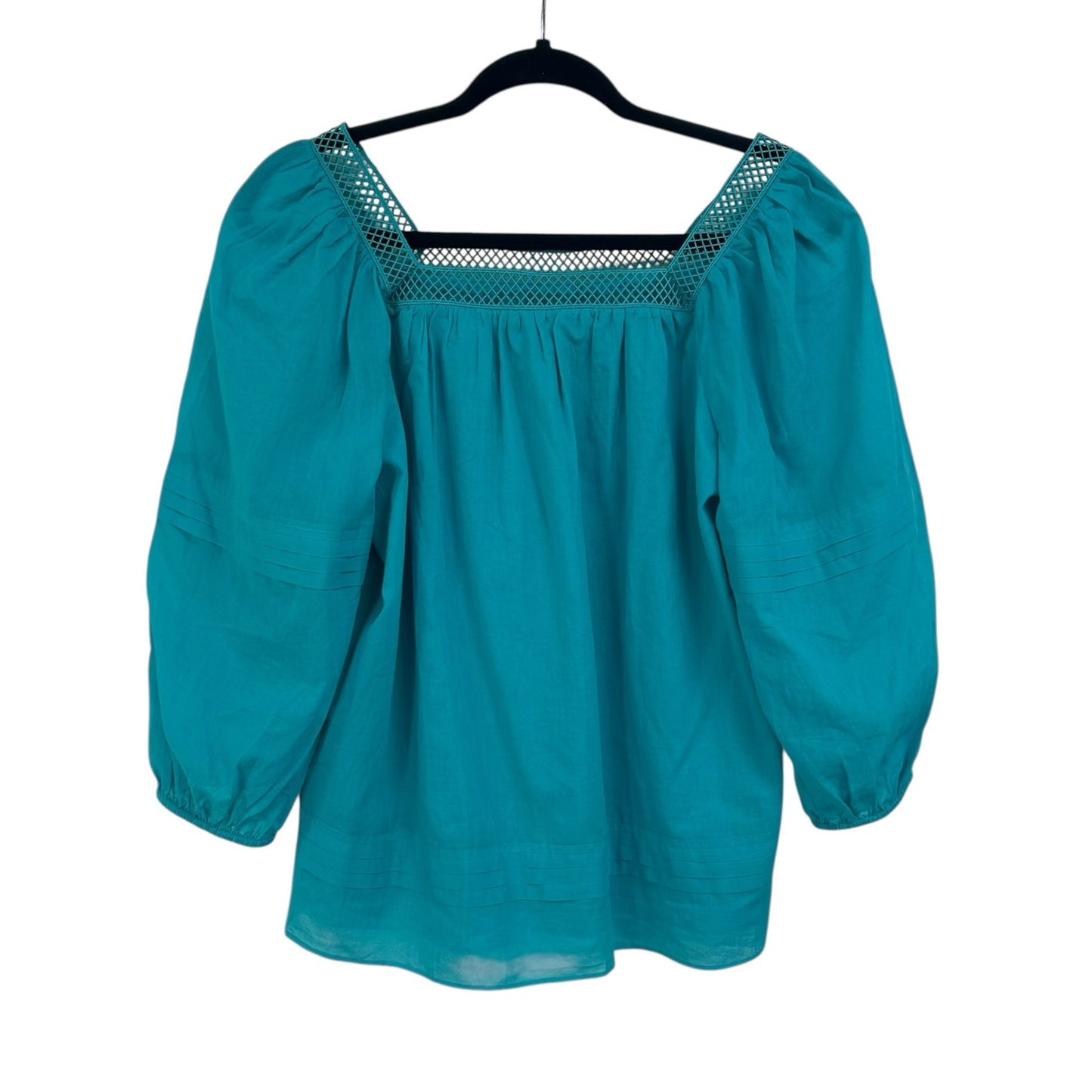 NWT Trina Turk Oasis Blue Square Neckline 3/4 Sleeve El Arsa Top Womens Small
