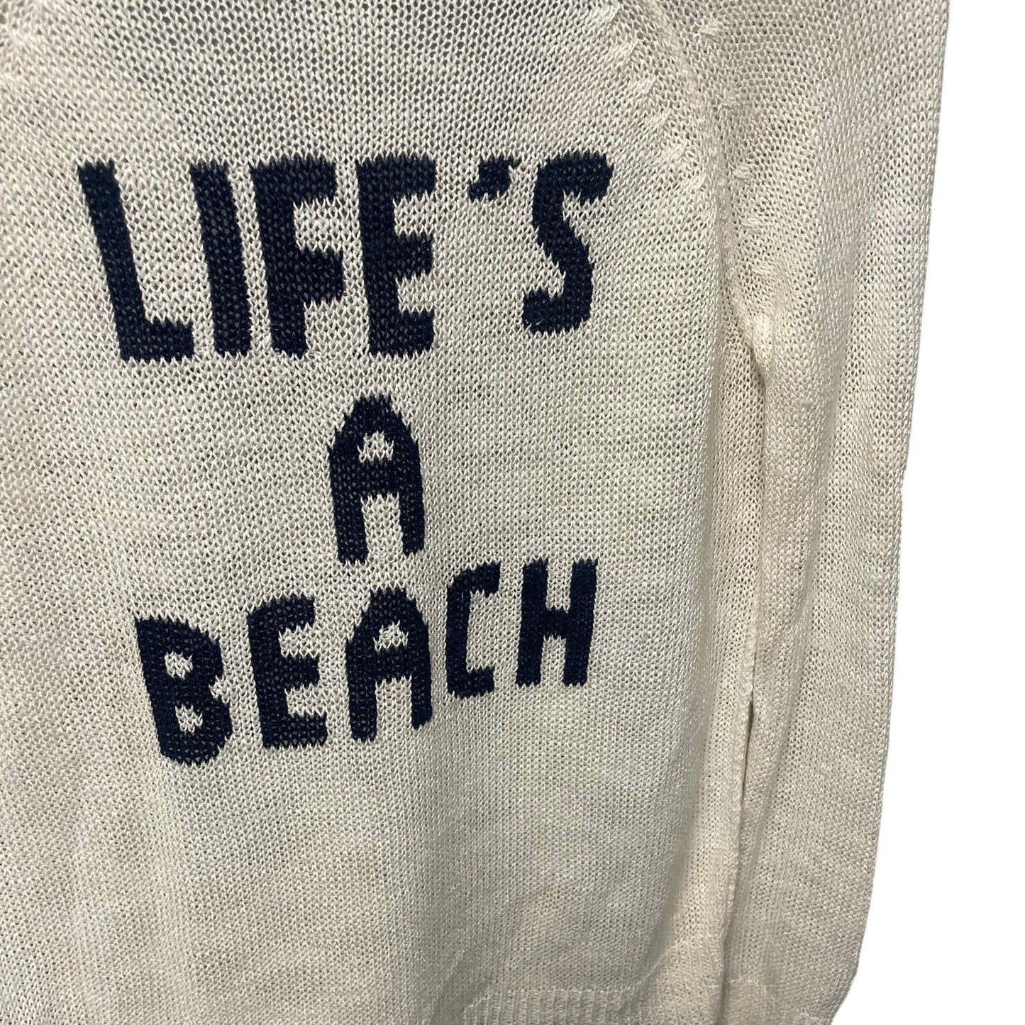 Revolve 360 Sweater Linen Blend Knit Life's A Beach Ivory and Indigo Womens XS