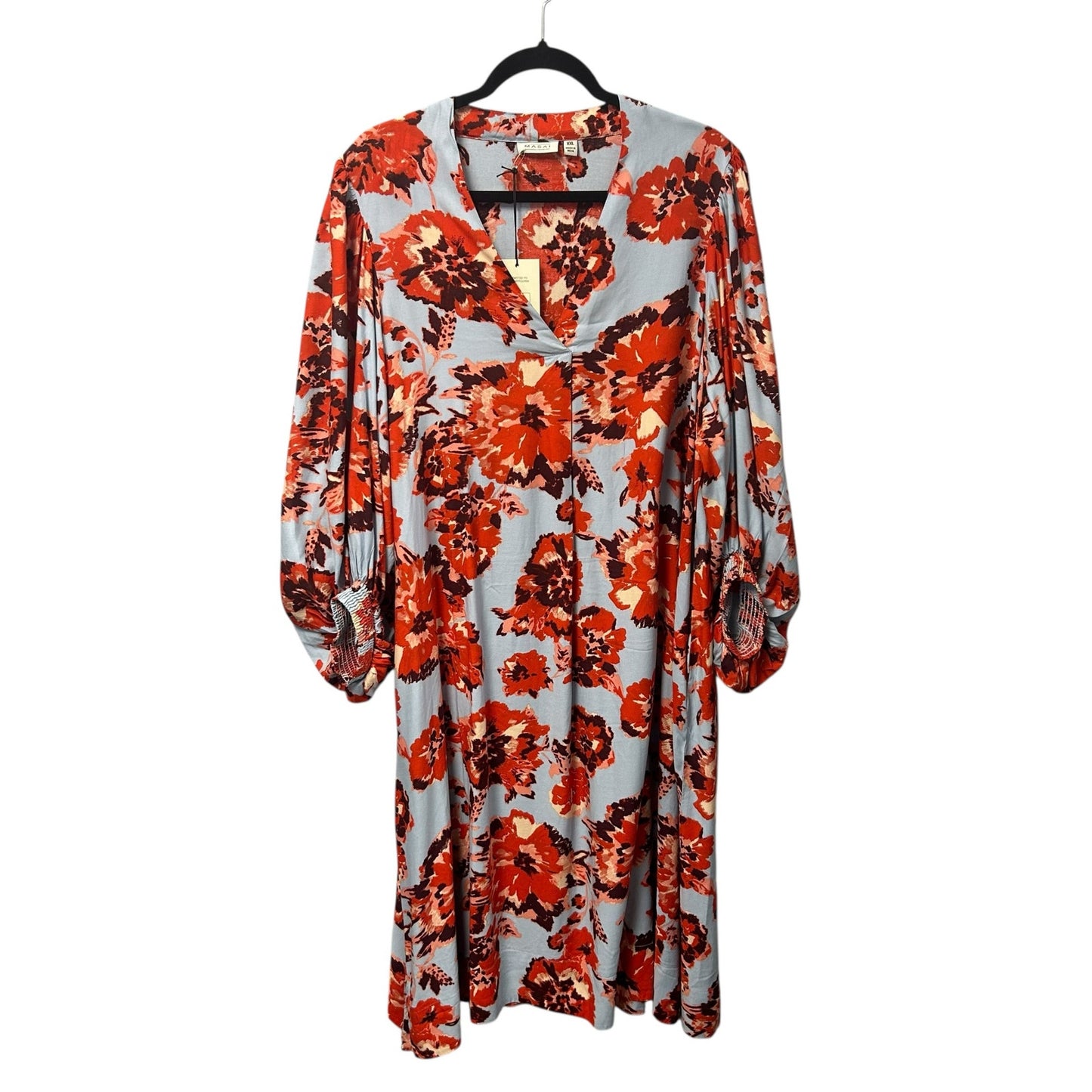NWT Masai Copenhagen Orange Com Print Nalo Smock Sleeve Midi Dress Womens XXL