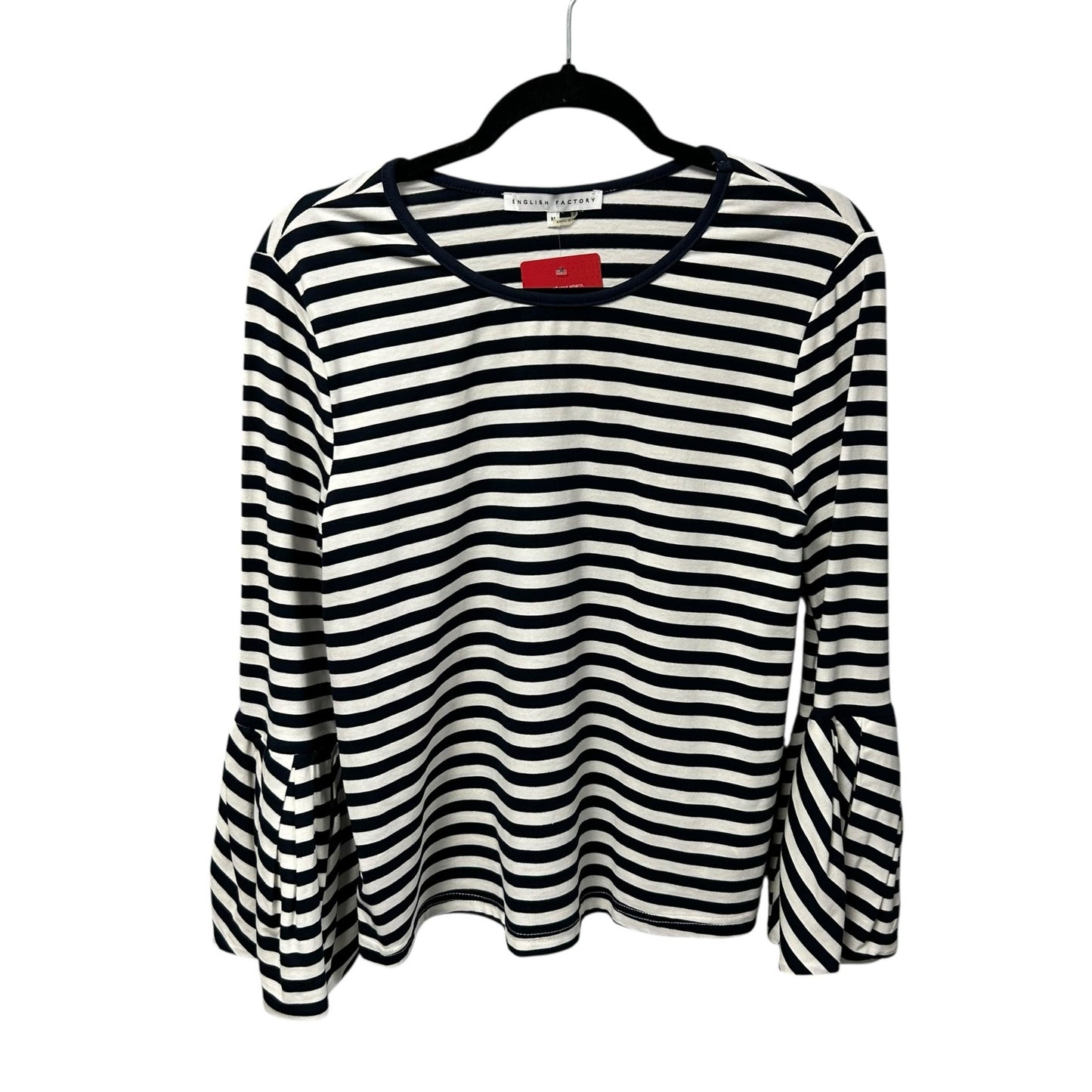 NWT English Factory Navy White Stripe Bell Sleeve Knit Top Womens Size Medium