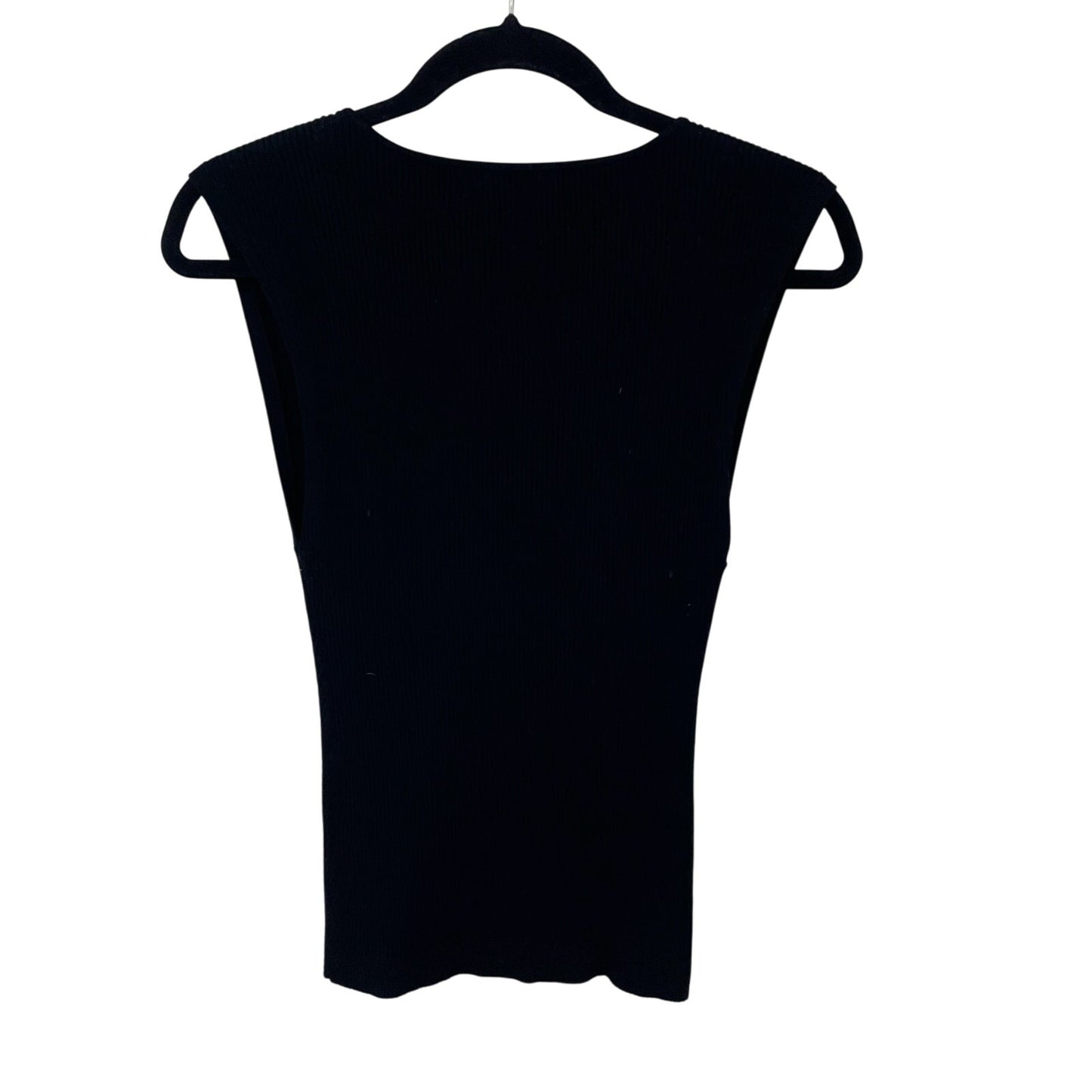 By Anthropologie Black Ribbed Knit Sleeveless Lowcut Top Womens Size Medium