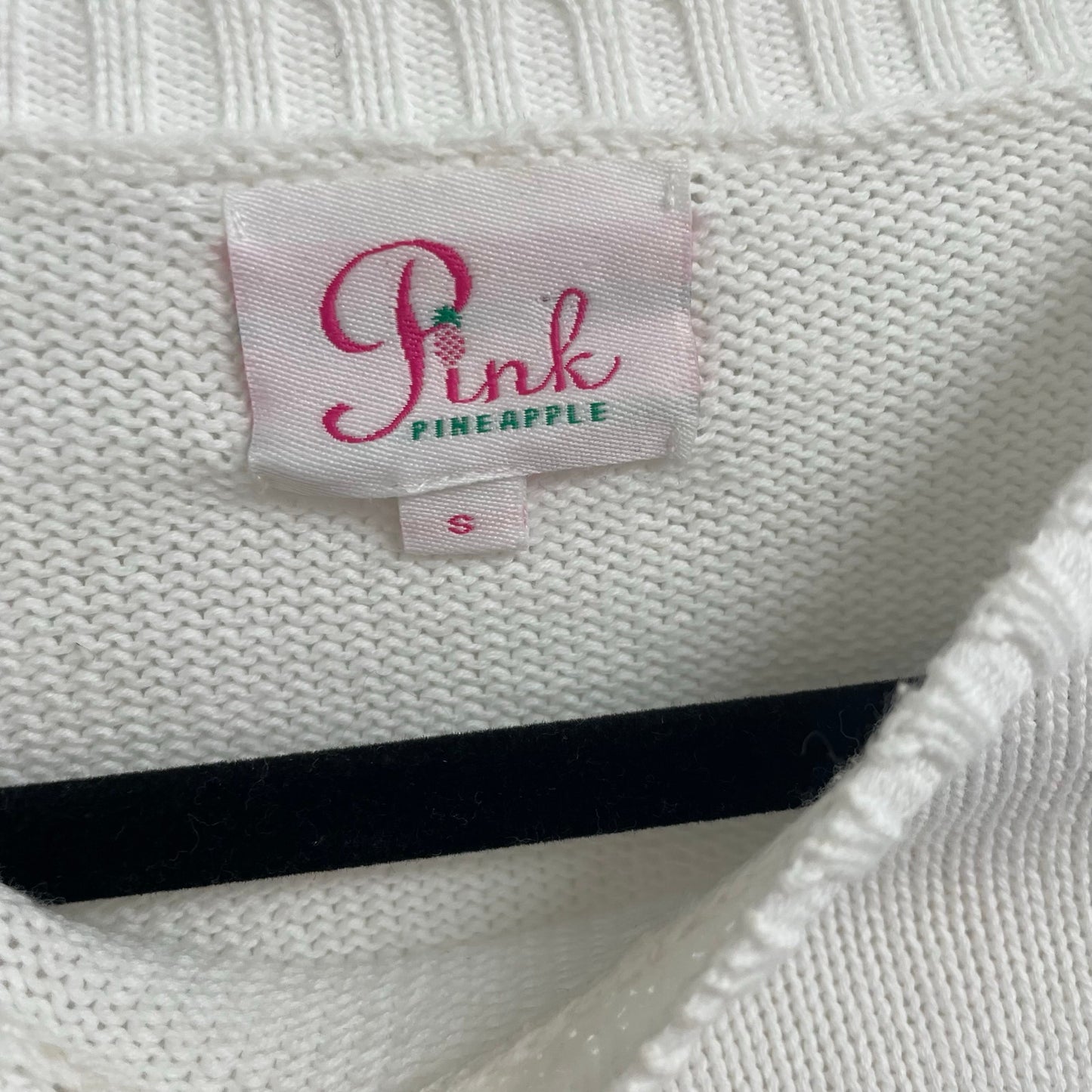 Pink Pineapple Martini Time Sweater White Pink Green Knit Crewneck Womens Small