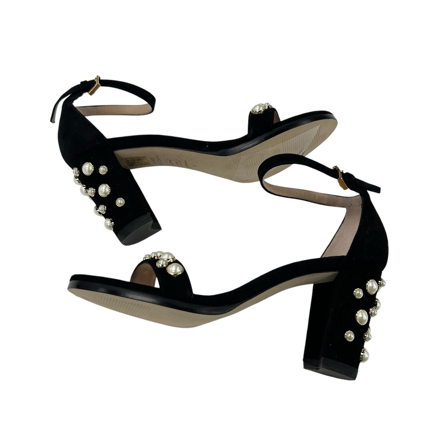 Stuart Weitzman Black Morepearls Studded Suede Ankle Strap Sandals Womens 7