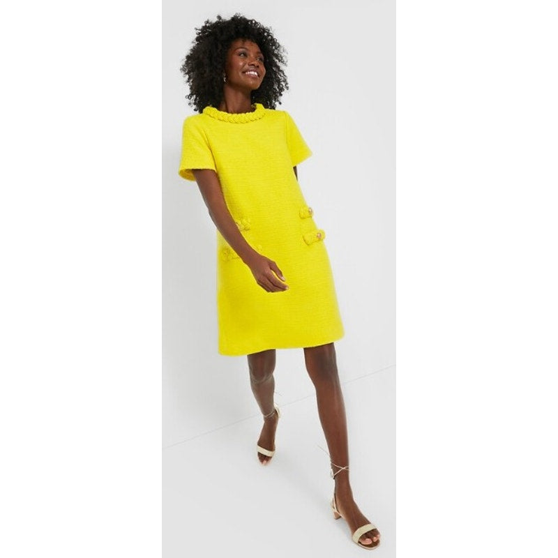 NWT Tuckernuck Crocus Petal Tweed Jackie Dress in Limocello Yellow Womens Large
