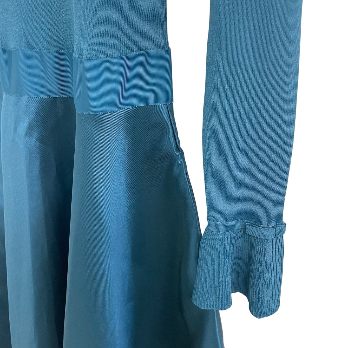 Ted Baker Fit & Flare Knit Satin Full Skirt Zadi Dress Teal Blue Size 1 / US 4